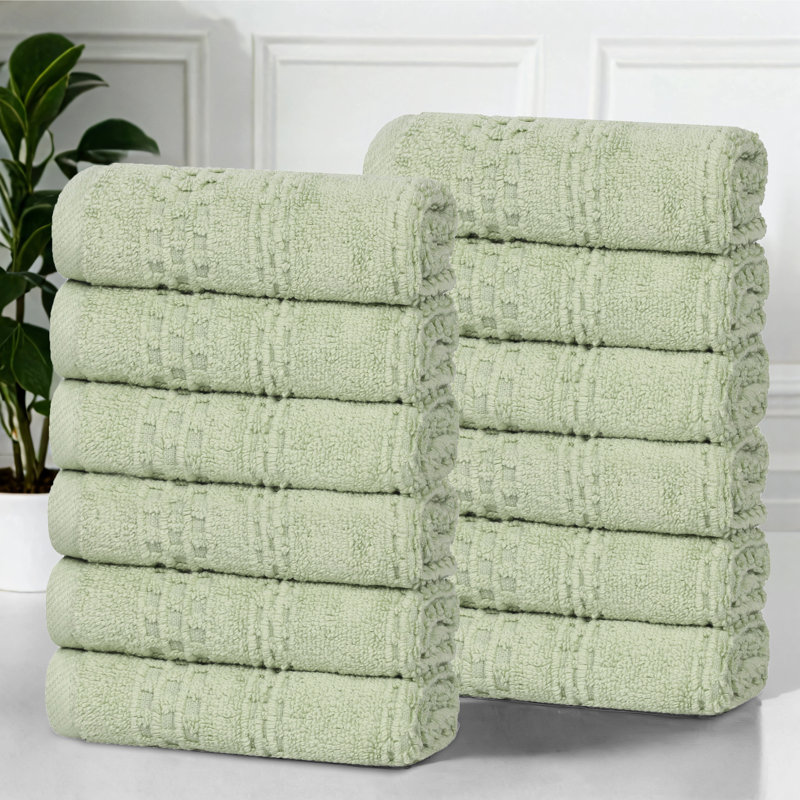 Draps de bain Playa Zero Twist en coton mi-lourd uni à texture gaufrée, Vert