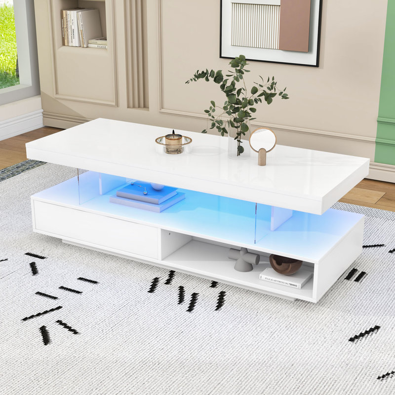 Table basse avec 2 tiroirs et tablettes de présentation, Blanc