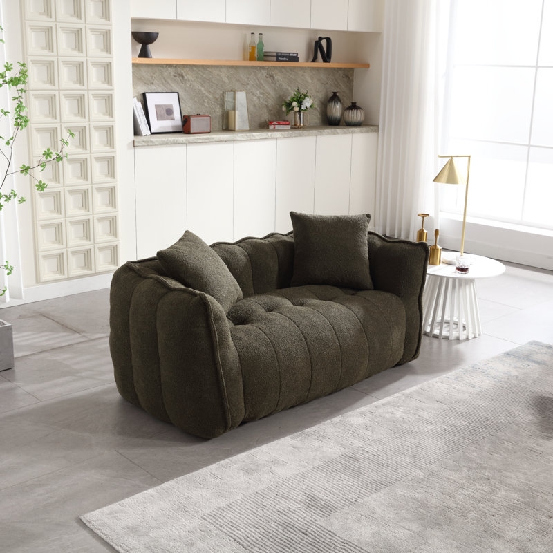 Pouf géant de 168 cm en chenille vert olive - Canapé deux places avec coussins, canapé en mousse confortable, Olive Green