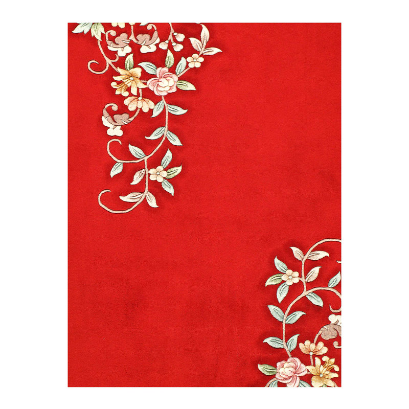 Tapis rouge en laine noué à la main de conception unique de style années 1980 8 pi 1 po x 4 pi 11 po Ceniya