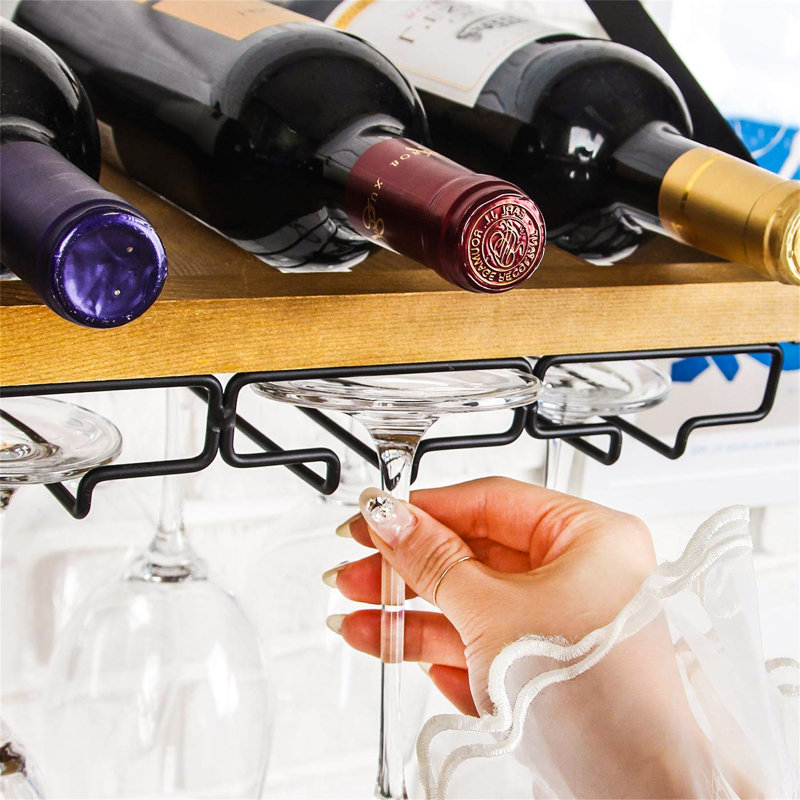 Comobabi 4 Bottle Wall Mounted Wine Bottle & Glass Rack