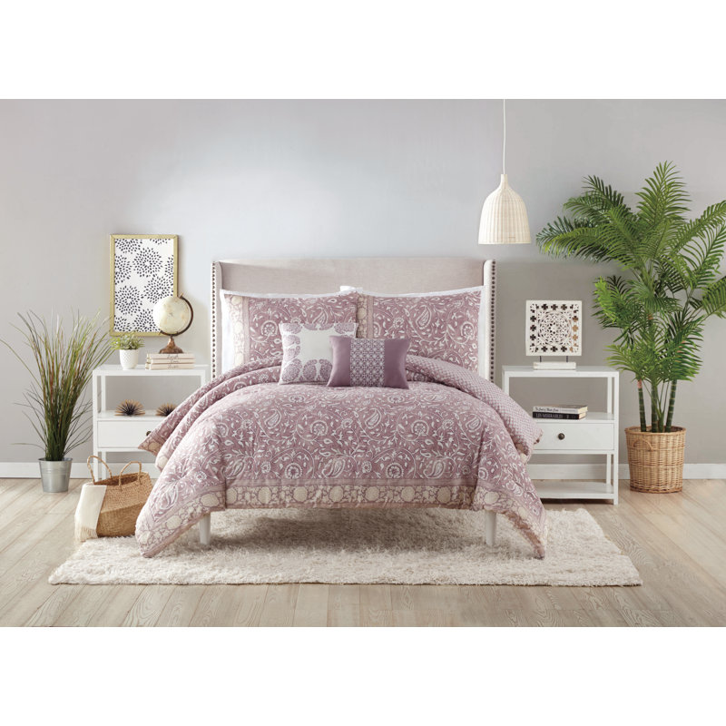 Socorro 5 Piece Reversible Comforter Set, King Comforter + 2 Shams + 2 Throw Pillows