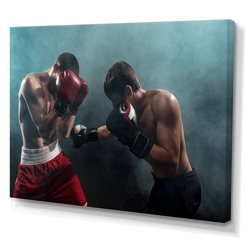 Deux boxeurs professionnels sur toile, Toile tendue, H 24 po x l 32 po x P 1 po