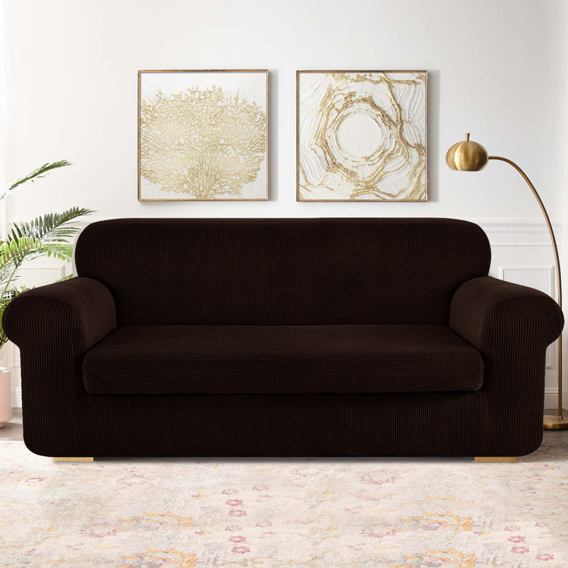 Housse pour canapé à coussins carrés / rectangulaires Dlerfeut, Mélange de polyester chocolat, 41" H x 92" W x 42" D