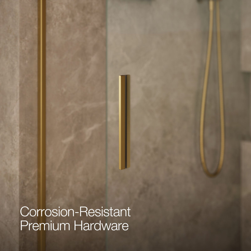Levity 74" H x 59.63" W Bypass Shower Door with CleanCoat® Technology, Moderne Brass, Crystal Clear