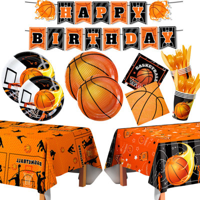 Ensemble de décorations de fête d'anniversaire de basketball pour enfants, 143 pièces de décorations de fête de basketball et vaisselle
