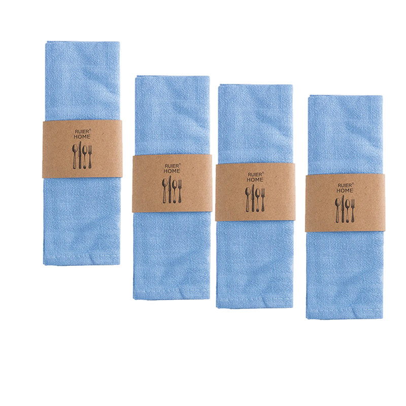 Serviettes de table lavables en coton et lin, Bleu clair