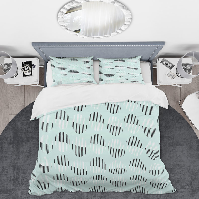 Ensemble de housse de couette Qumari Midcentury Turquoise Half Moons - Mid-Century Modern - microfibre de polyester, Vert