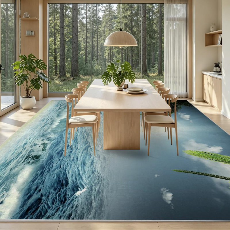 Lavable à la machine transparent, beau voyage d'été en mer avec tapis d'intérieur, Rectangle 79 po x 118 po