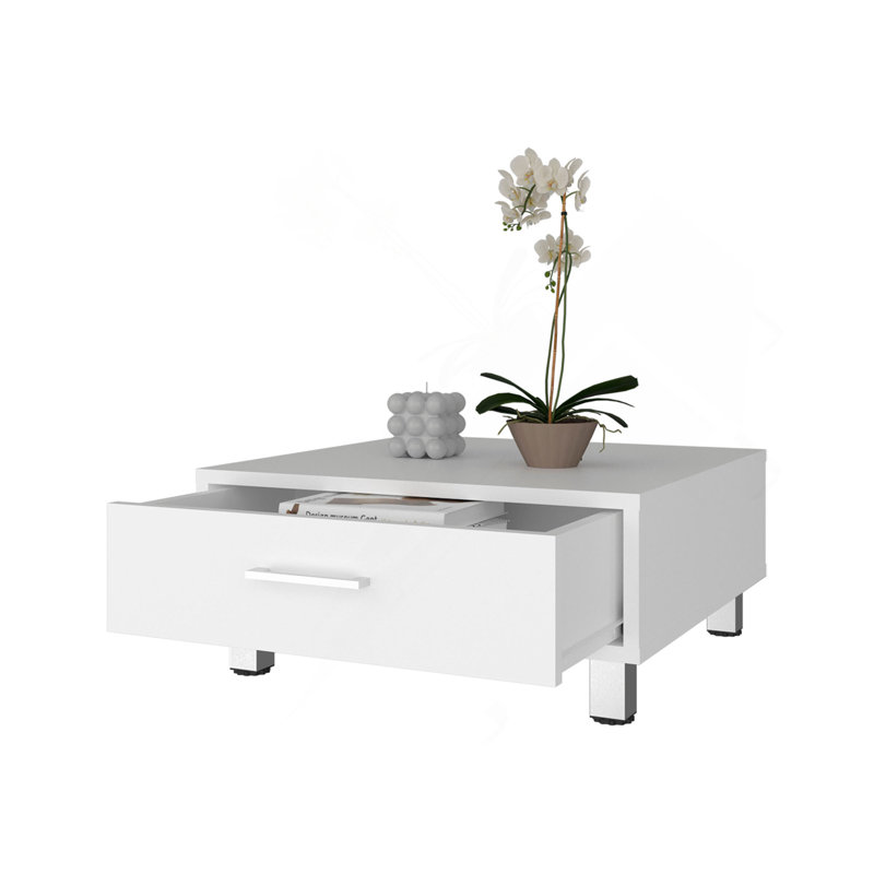 Table basse Athens, un tiroir, quatre pieds, blanc