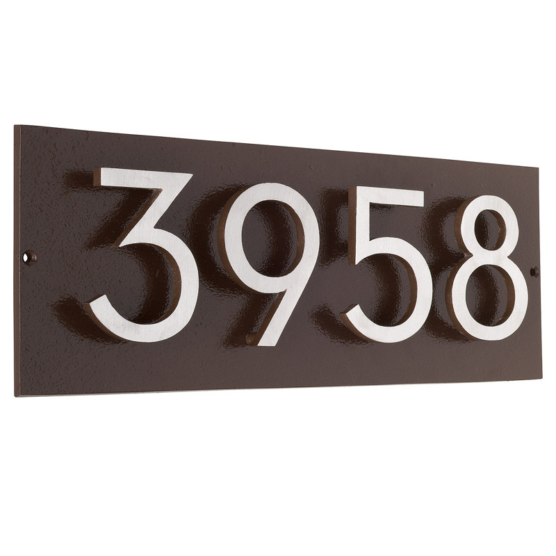 Plaque d’adresse murale flottante linéaire, Bronze romain, Nickel satiné deux tons