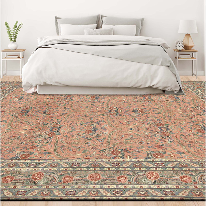 Hand Knotted Wool Oriental Area Rug in Rose And Green