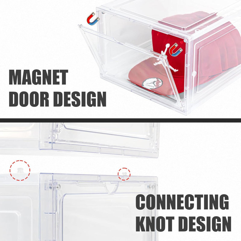 Hat Organizer Box, Stackable Clear Baseball Caps Holder Box Containers With Magnetic Door For Hats Snapback Cap Storag, Hat Rack Display Case, Holds 8 Hats Each
