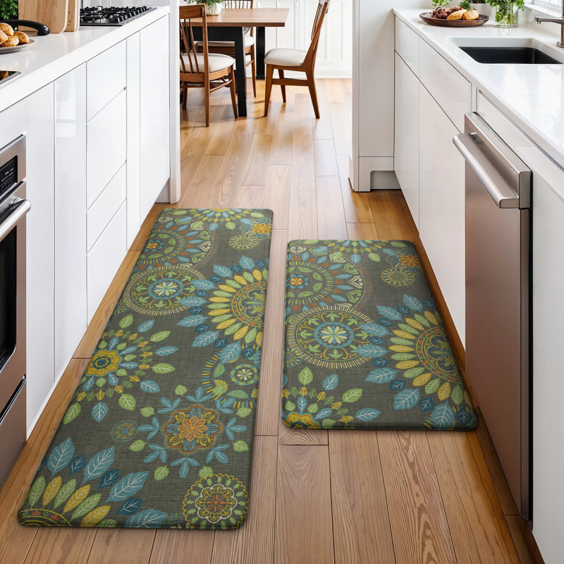 Anti-Fatigue Anti-Slip Waterproof Kitchen Mat, Orange/Blue/Beige