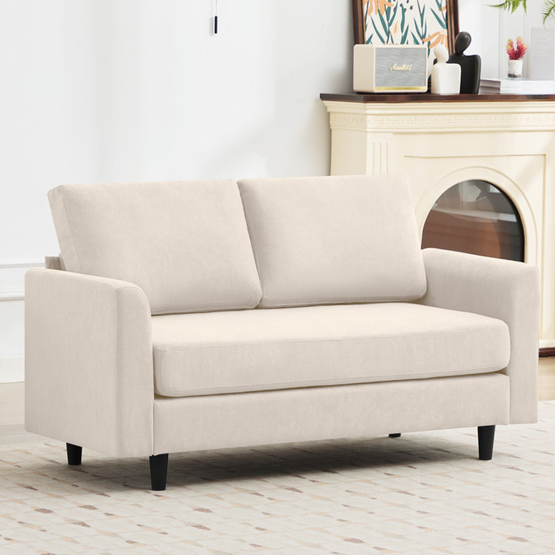 Canapé rembourré 60,6 po avec accoudoirs noirs Bozarth, Beige