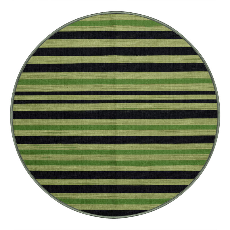 Tapis vert à rayures horizontales lavable à la machine, Rond 4 pi