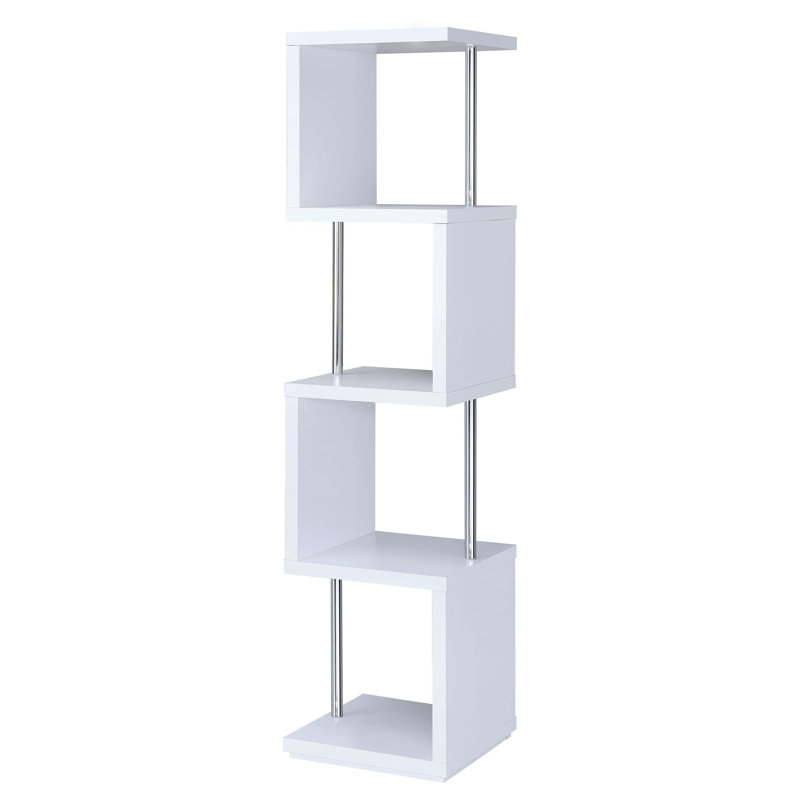 Finition contemporaine - Bibliothèque Phina 67 po à 4 tablettes blanche et chrome, Blanc