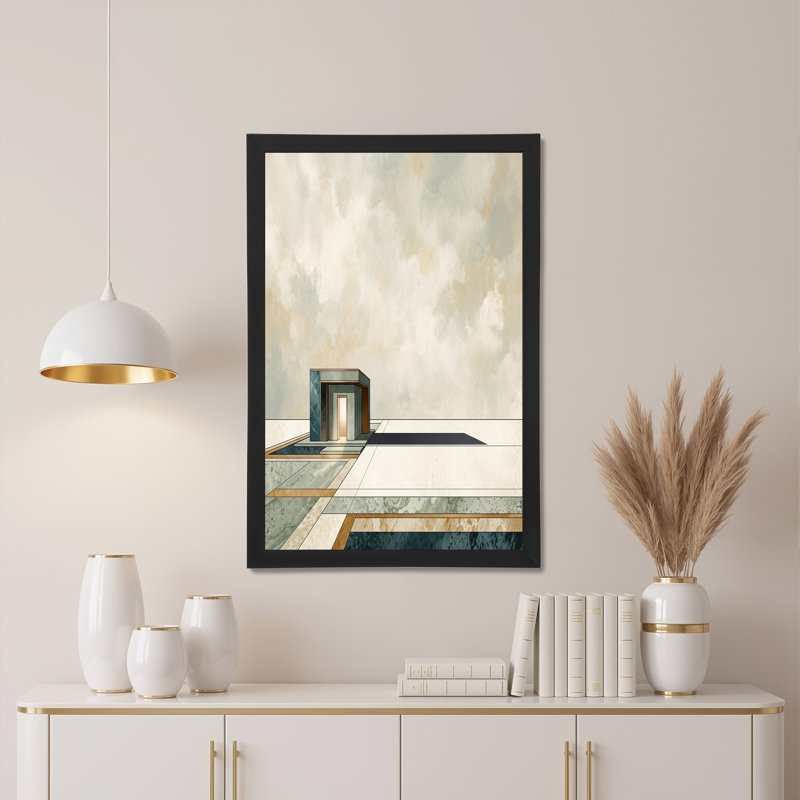 Art moderne sur toile en marbre avec ciel nuageux, H 18 po x l 24 po
