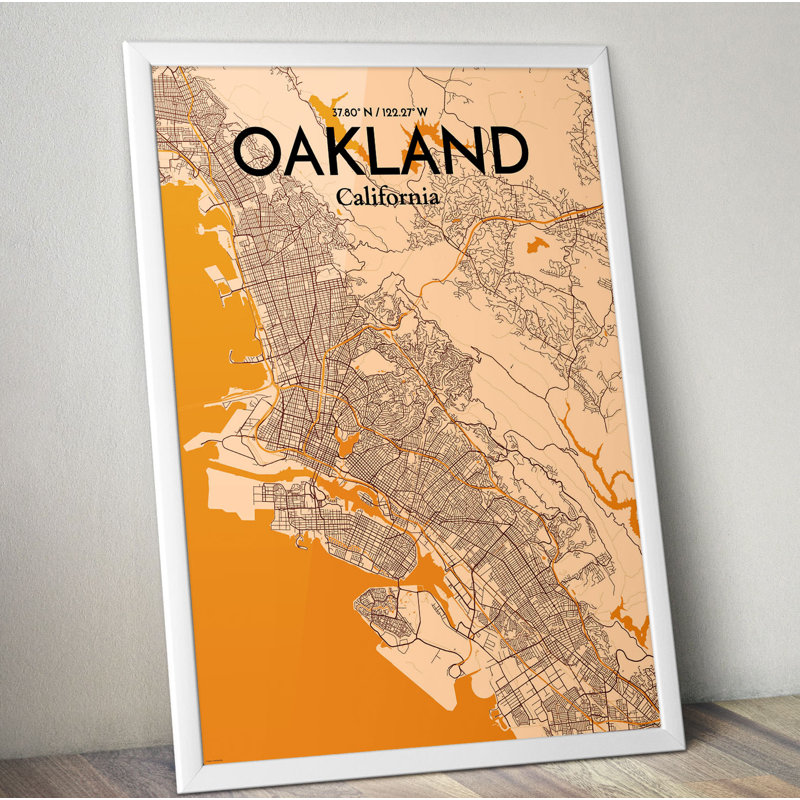 « oakland city map », reproduction d’impression sur affiche, H 20 po x l 16 po x P 0,05 po