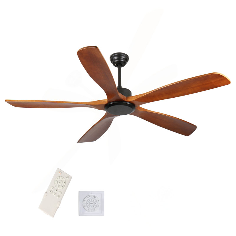Ventilateur de plafond 60 po en bois sans lumière avec télécommande, ventilateur de plafond à profil bas sans lumière, moteur CC réversible silencieux avec minuterie