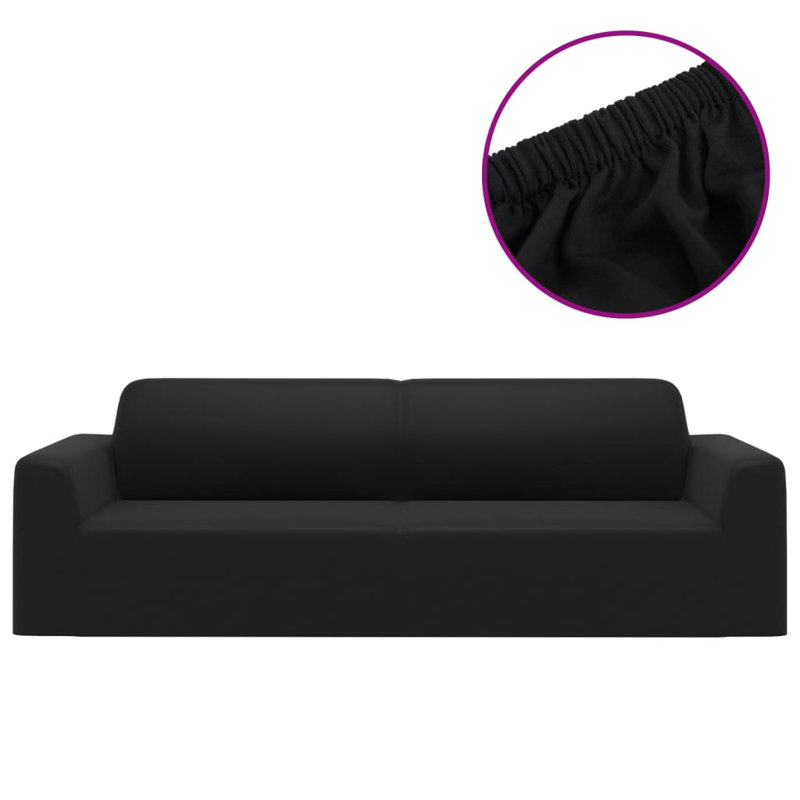 Polyester Box Cushion Sofa Slipcover, Black
