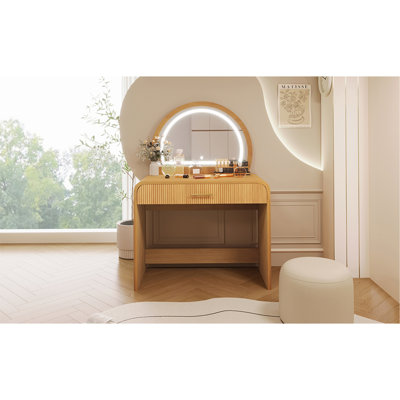 Coiffeuse de 39 po avec miroir à écran tactile lumineux, coiffeuse et tiroir pour chambre à coucher, naturel