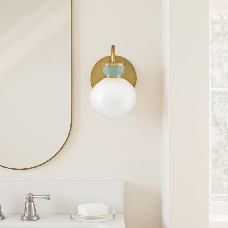 Lucy Single Light Schoolhouse Bath Vanity Wall Sconce with Cased Opal Glass, Bronze