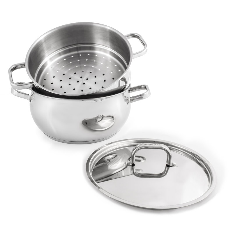SS 18/10 5.5 Qt Stock Pot With SS Lid, Belly Shape, 9.5", Silver