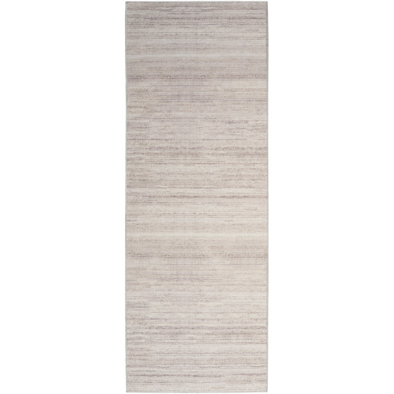 6' Ivory and Light Brown Abstract Washable Runner Rug