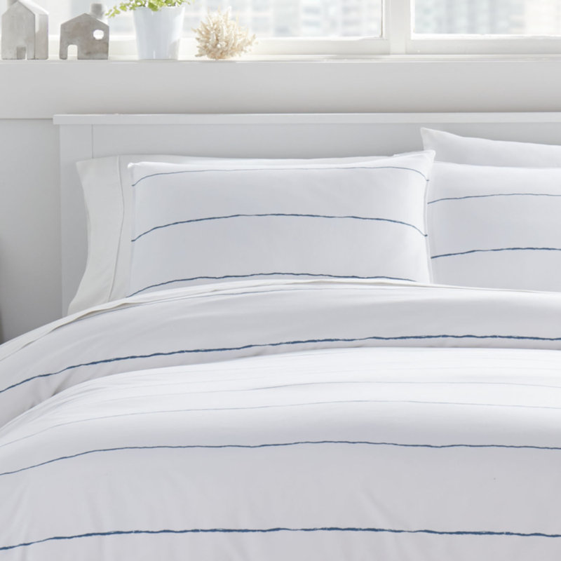 Navy and White Striped Microfiber Full/Queen Duvet Cover Set