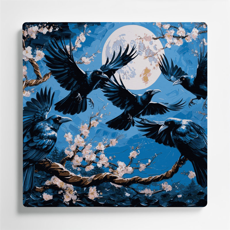 Oiseaux, art mural gris à gros corbeau, H 12 po x l 12 po