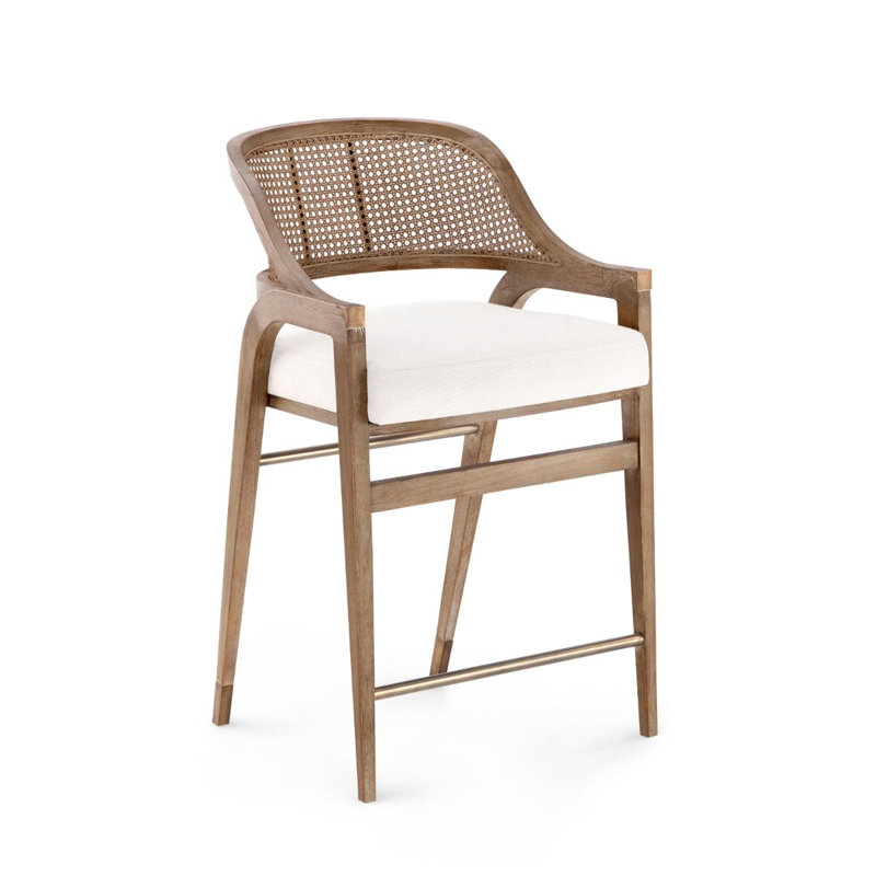 Edward Upholstered Stool with Solid Wood Frame, Brown