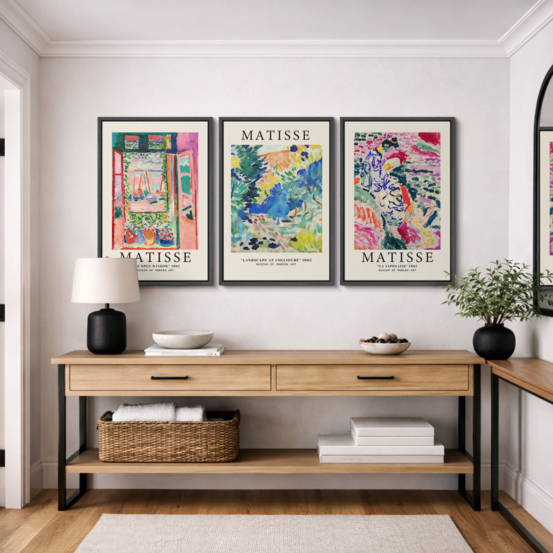 Classical Artwork "Vibrant Colorful Henri Matisse Wall Decor, Modern Abstract Landscape Wall Pictures, Large Framed Canvas Giclee Print 3 Pieces Wall Art Set" 16"x24"x3 pcs, 24"x36"x3 pcs