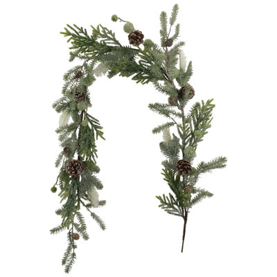 5' x 8" Artificial Christmas Garland with with Frosted Foliage and Pine Cones Unlit