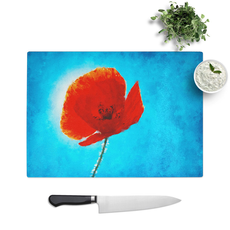 Red Poppy Flower Vol.1 Painting Chopping Board, 0.4cm H x 28.5cm W x 39cm L