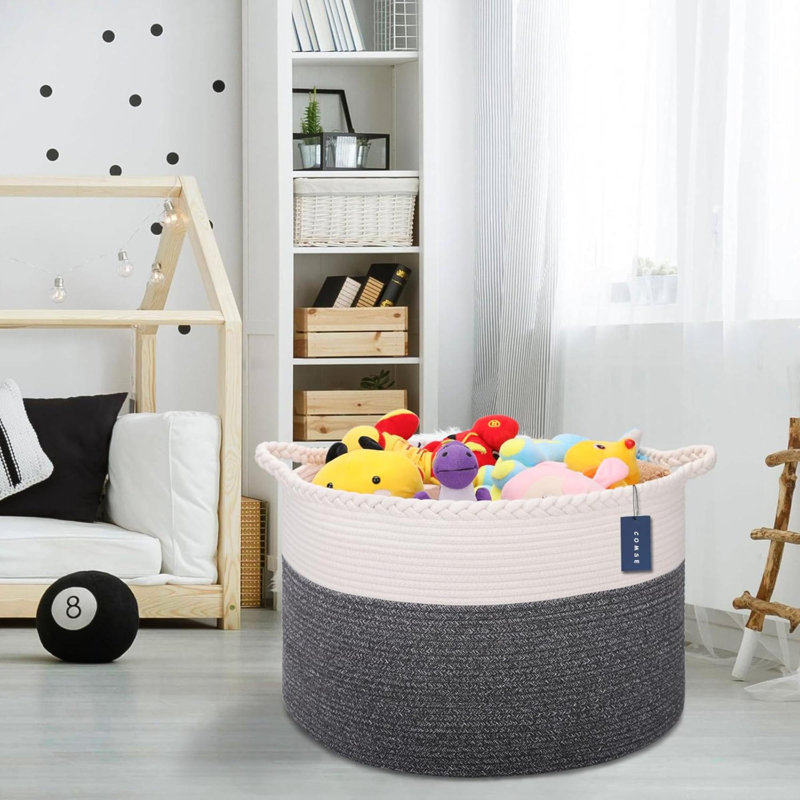 Laundry Basket with Handles, White/Black