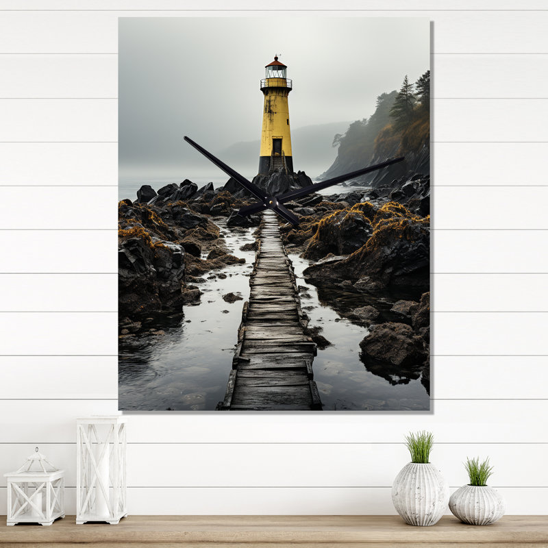 Coastal Sky Misty Horizon III - Cityscapes Wall Clock Oversized, 32" H x 16" W x 1" D