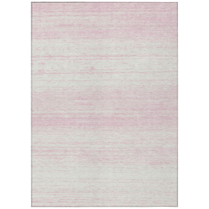Tapis intérieur lavable rayé rose et ivoire 9 pi x 12 pi