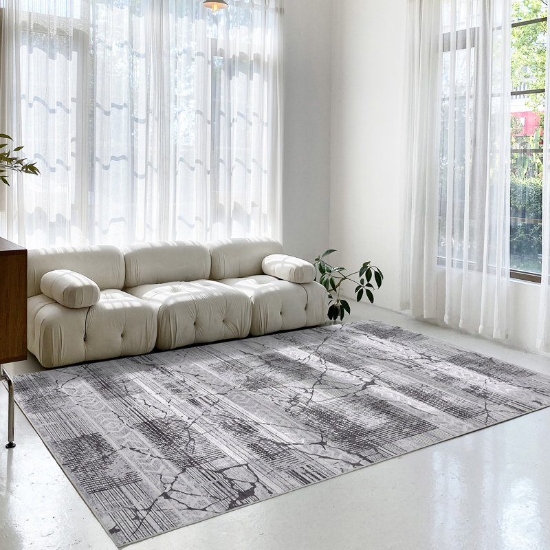  Washable Area Rug 9 x 12 Geometric Living Room Rug Non-Slip Backing Modern Marble Accent Carpet Gray, Gray