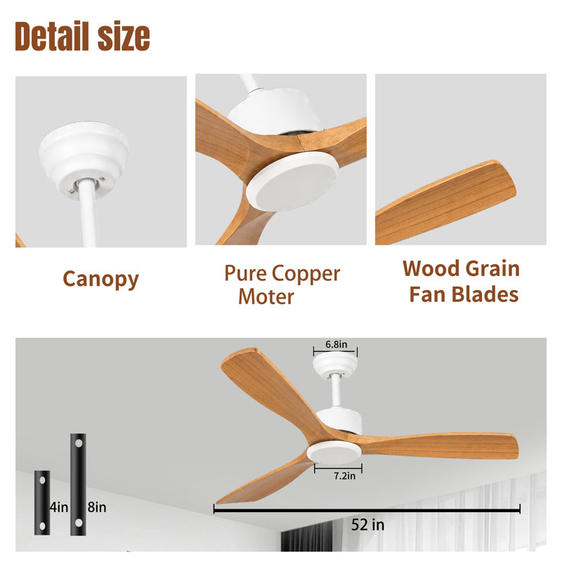 52-Inch Wood Ceiling Fan Without Light