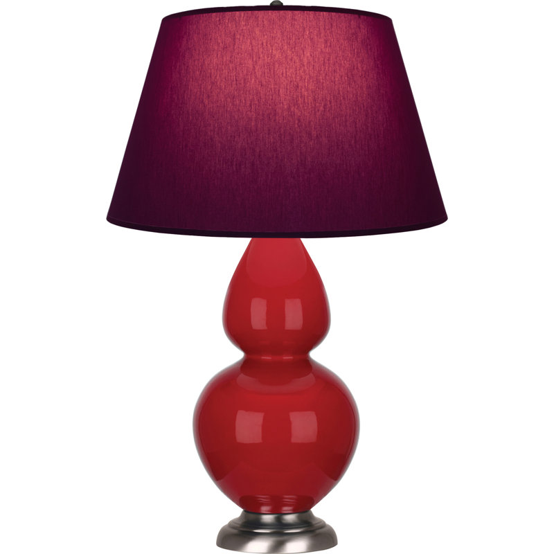 Lampe de table double gourde en céramique, Prune / lavande, Rouge rubis émaillé / argent antique, Argent argent