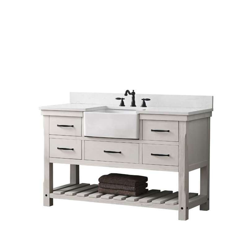 Meuble-lavabo simple Curiel, Blanc délavé / noir mat