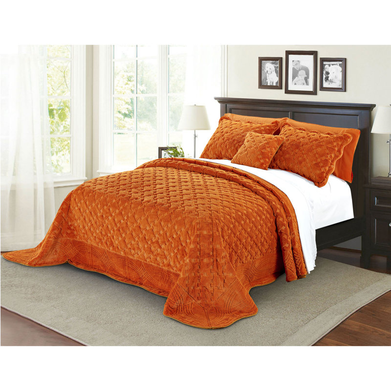 4 Piece Tatami Quilted Faux Fur Set, Queen Coverlet + 3 Additional Pieces, Dusty Cedar