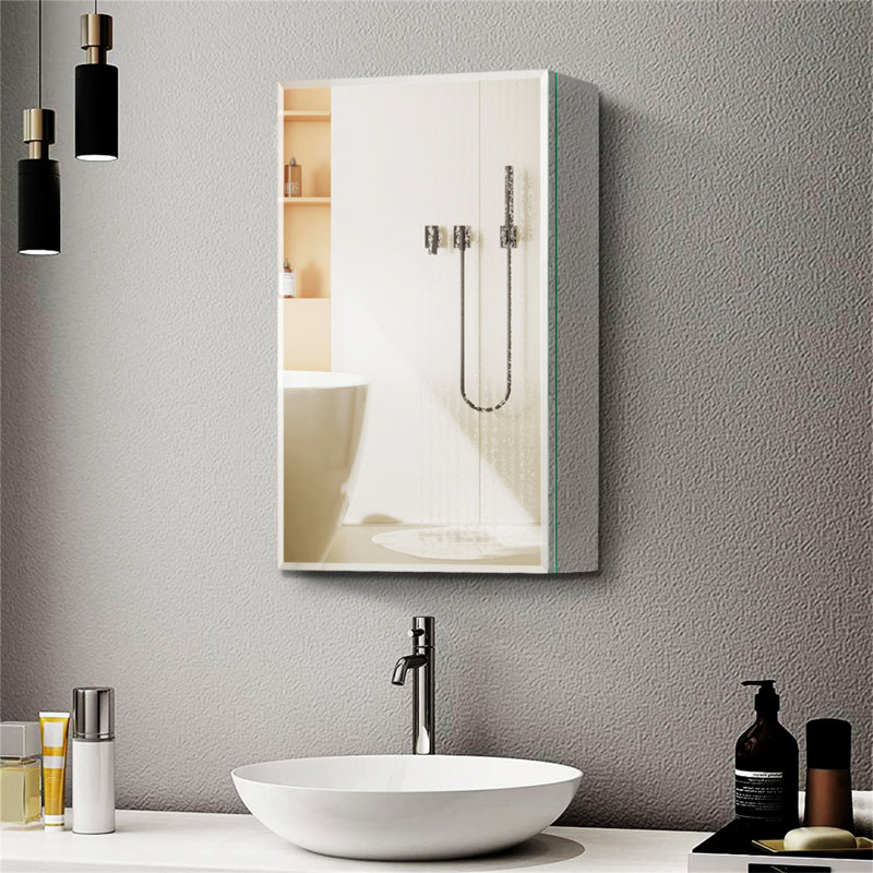 Armoire à pharmacie 20 po x 26 po avec surface de montage ou encastré noir mat avec miroir