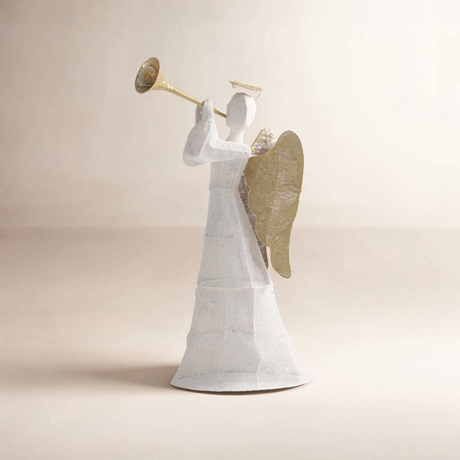 5' Lighted Trumpeting White Angel