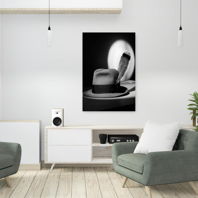 Chapeau Fedora des années 1940 avec plume en bande et projecteur Plume symbolique dans votre casquette, art mural rétro rétro classique