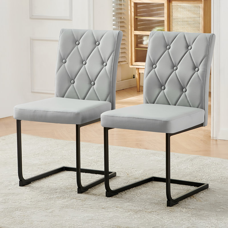 Denard Upholstered Dining Chair with 8.5CM Thick Seat, Faux Leather Grey, 2