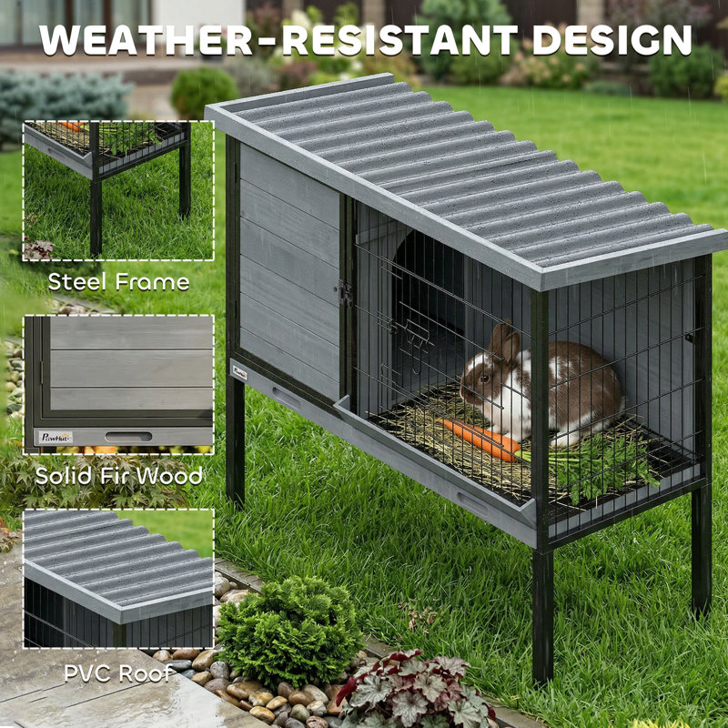Cage à lapin 36,4 x 16,3 x 28,5 po, en bois gris et plastique avec ventilation