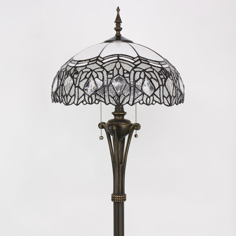 Tiffany Floor Lamp White Stained Glass Crystal Standing Reading Light 16X16X70 Inches Antique Pole Corner Lamp Decor Bedroom Office Living Room