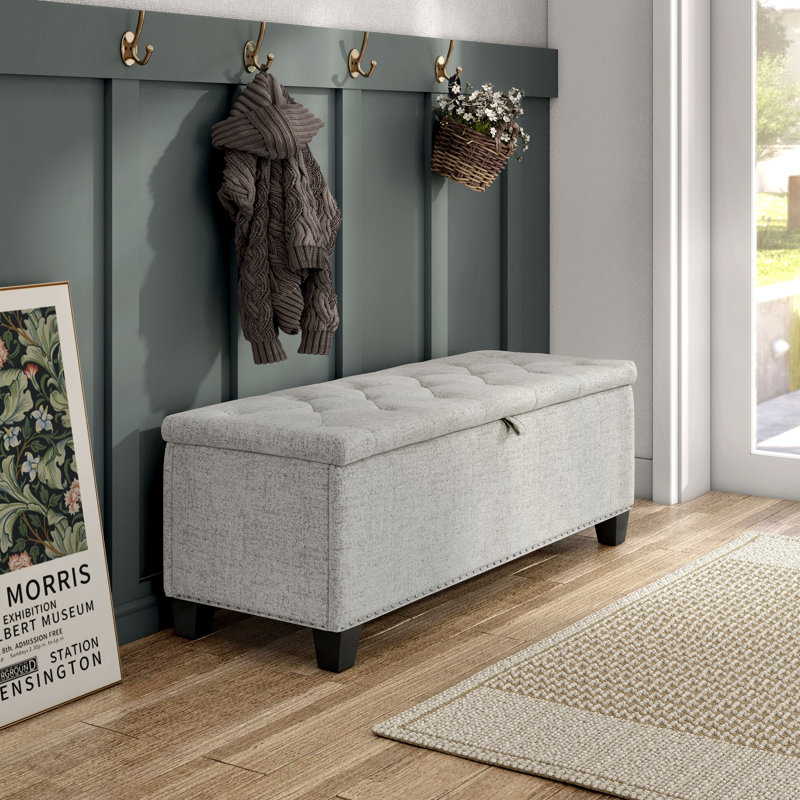 48" Wide Linen Storage Bench, Cream White